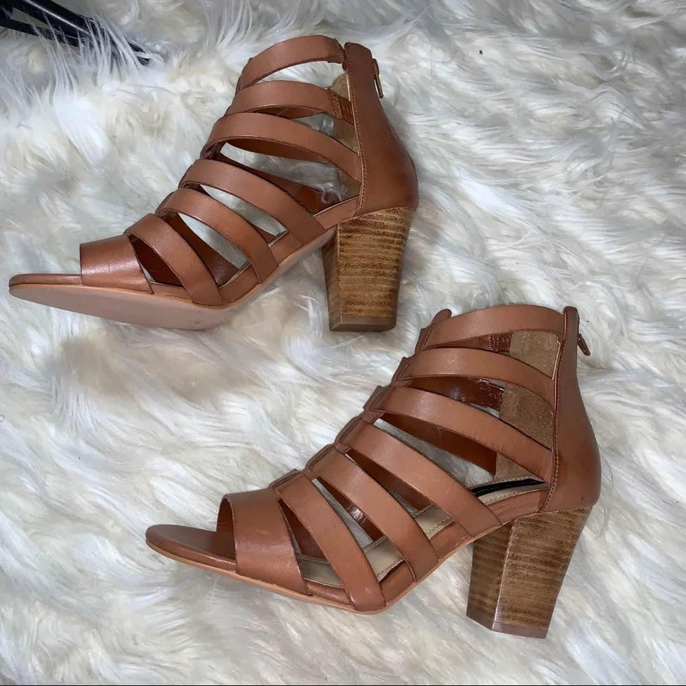 Steven by Steve Madden Brown Leather Caged Heels | Strappy Pumps | 9.5